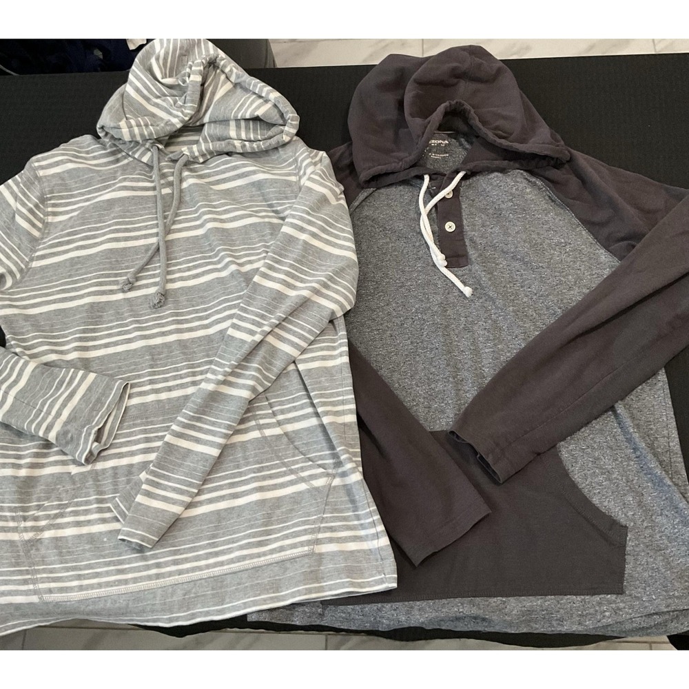 Arizona Jean Co Hoodies Womens Medium Gray Striped Henley Pullover Lot Of 2